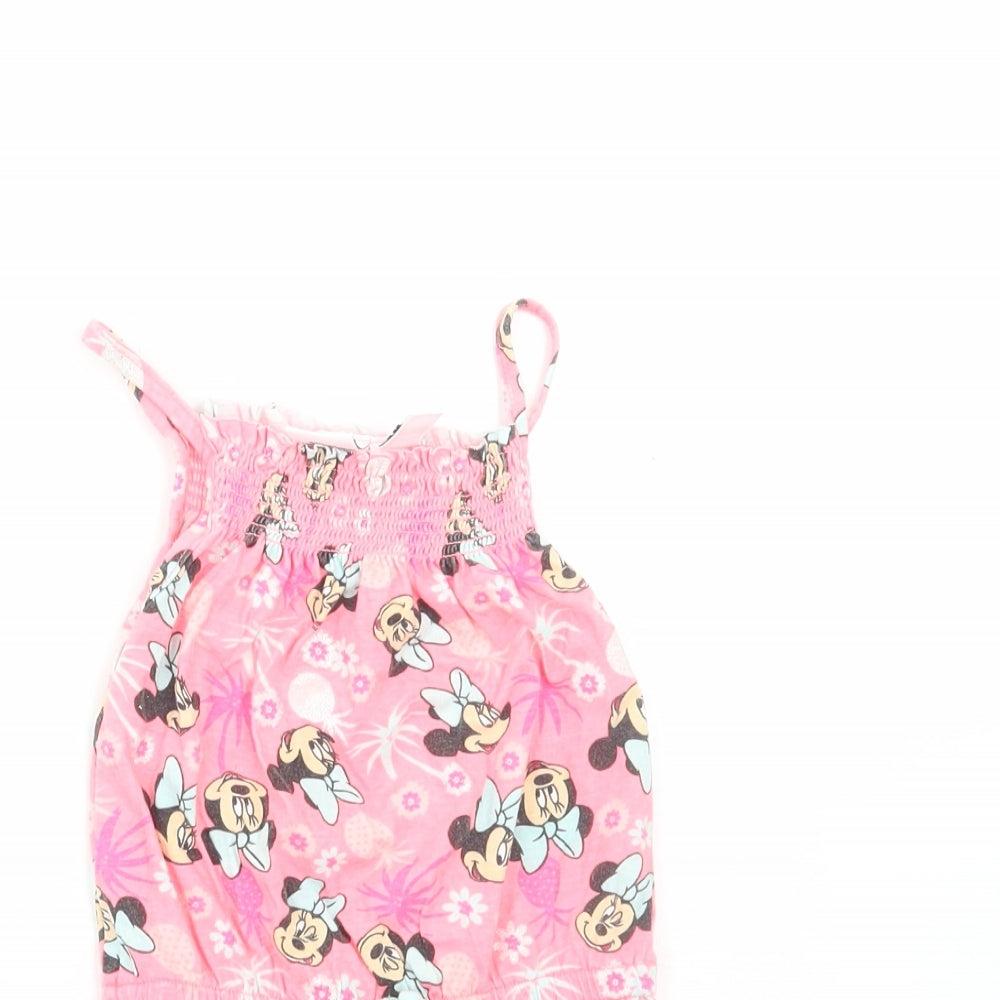 Primark Girls Pink Geometric Cotton Playsuit One-Piece Size 3-4 Years Pullover - Minnie Mouse