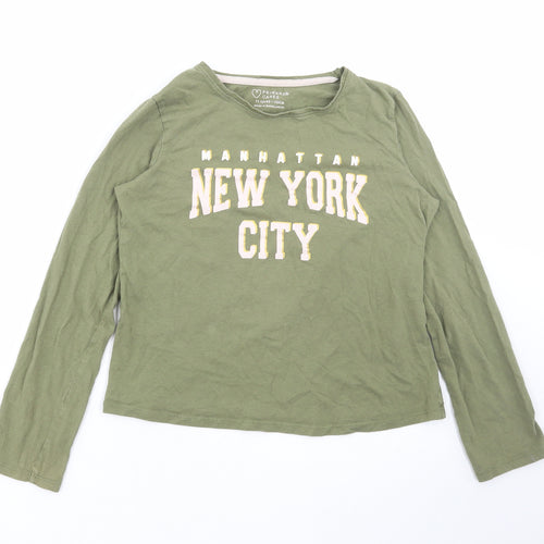 Primark Girls Green Cotton Basic T-Shirt Size 11-12 Years Round Neck Pullover - New York City