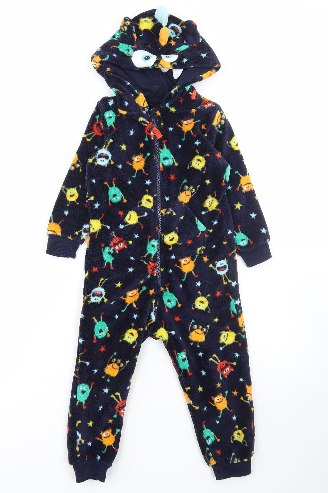 George Boys Blue Geometric Polyester One Piece Size 3-4 Years Zip - Monster Print