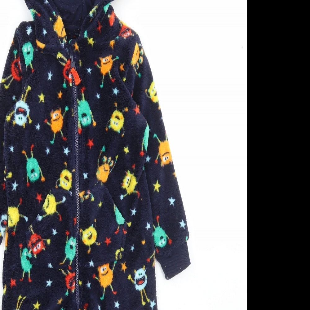 George Boys Blue Geometric Polyester One Piece Size 3-4 Years Zip - Monster Print