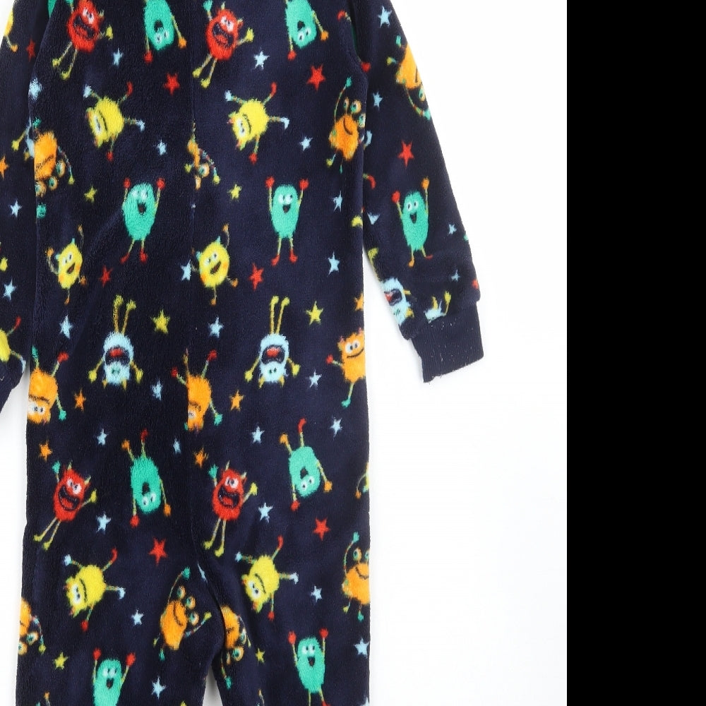 George Boys Blue Geometric Polyester One Piece Size 3-4 Years Zip - Monster Print