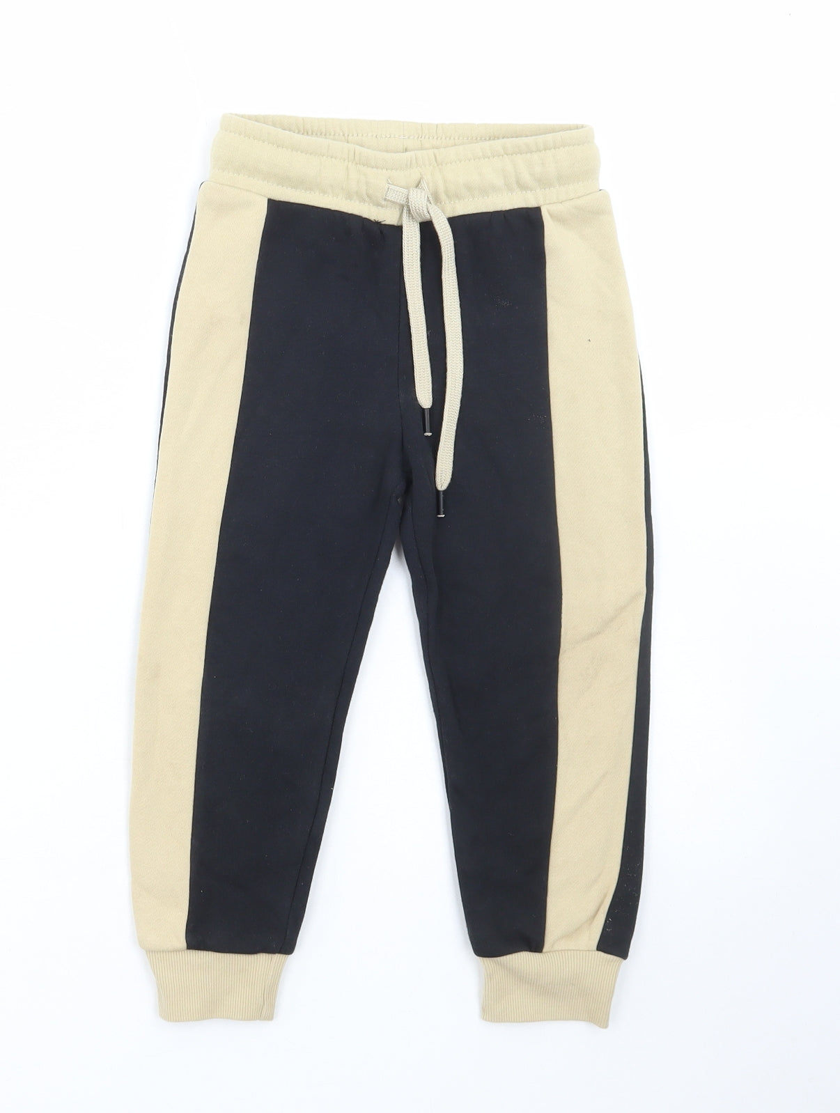 Jeff & Co Boys Black Colourblock Cotton Jogger Trousers Size 3-4 Years Regular Drawstring
