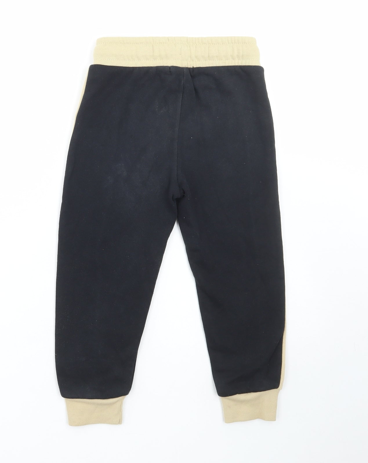 Jeff & Co Boys Black Colourblock Cotton Jogger Trousers Size 3-4 Years Regular Drawstring