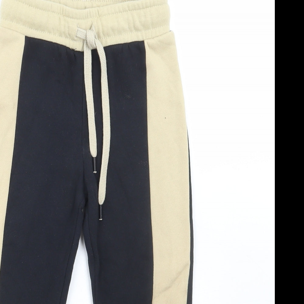Jeff & Co Boys Black Colourblock Cotton Jogger Trousers Size 3-4 Years Regular Drawstring