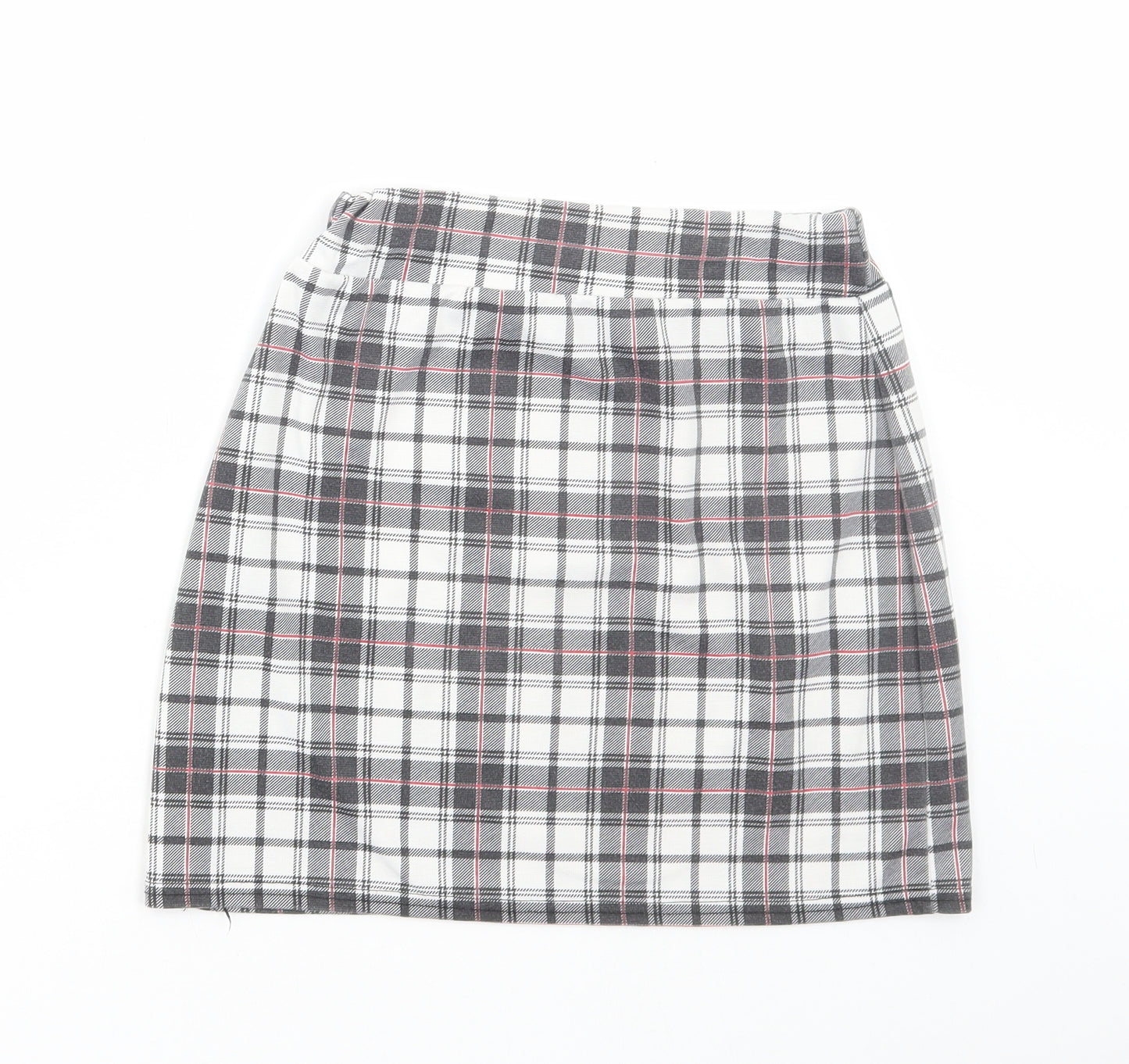 Lasula Womens Grey Plaid Polyester Mini Skirt Size 8