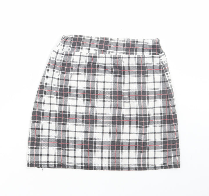 Lasula Womens Grey Plaid Polyester Mini Skirt Size 8
