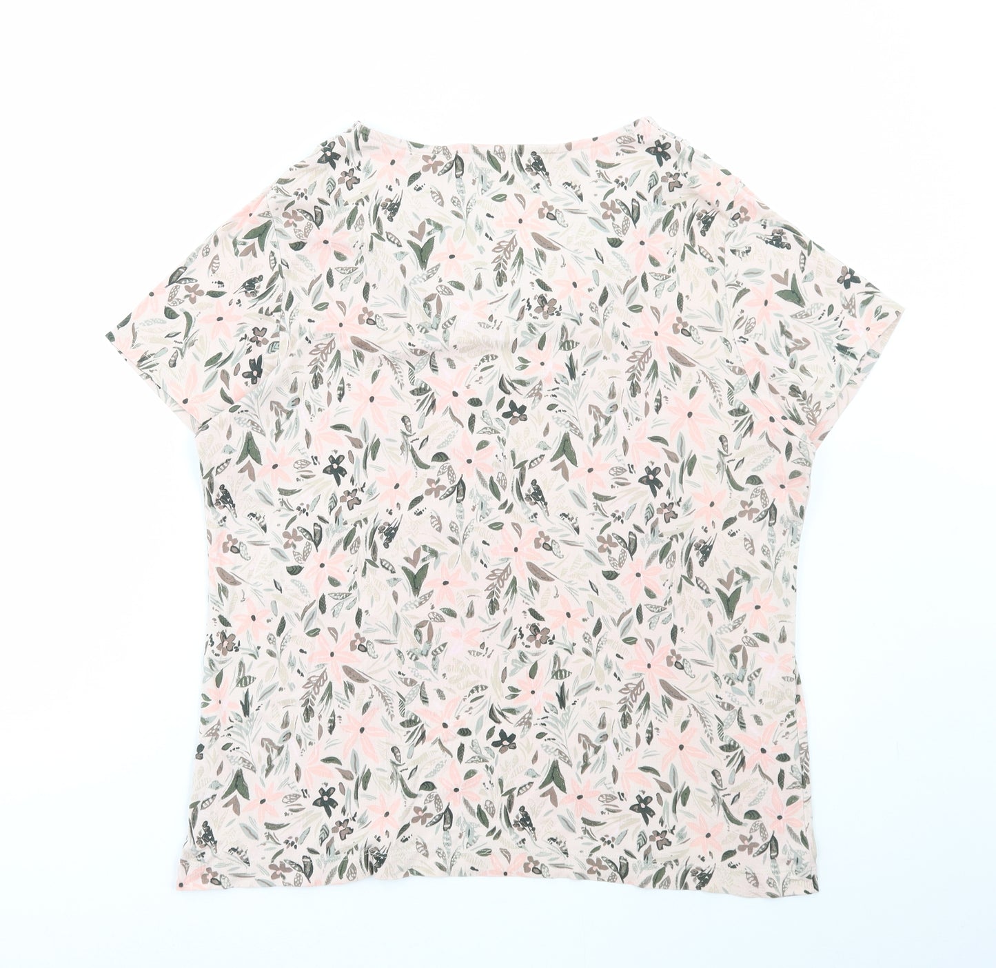 Preworn Womens Multicoloured Floral Polyester Basic T-Shirt Size L V-Neck