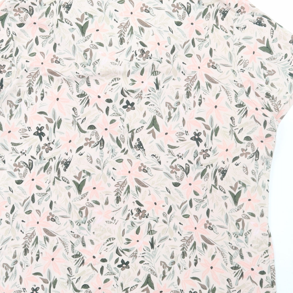 Preworn Womens Multicoloured Floral Polyester Basic T-Shirt Size L V-Neck