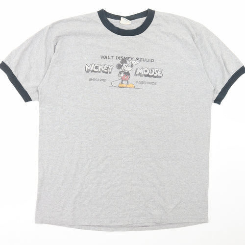 Disney Store Mens Grey Cotton T-Shirt Size XL Round Neck - Mickey Mouse