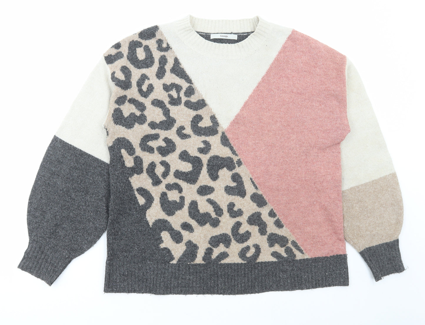 George Womens Multicoloured Round Neck Geometric Polyester Pullover Jumper Size M - Leopard Print