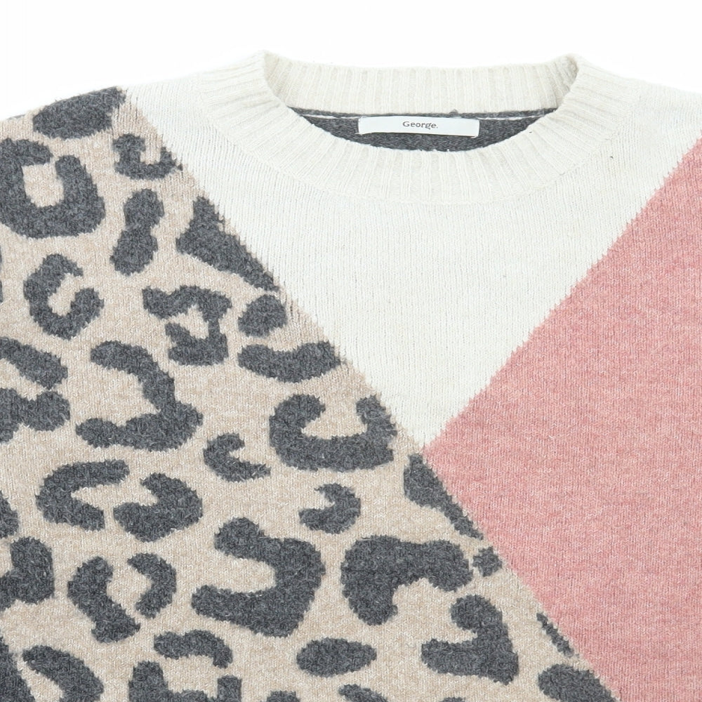 George Womens Multicoloured Round Neck Geometric Polyester Pullover Jumper Size M - Leopard Print