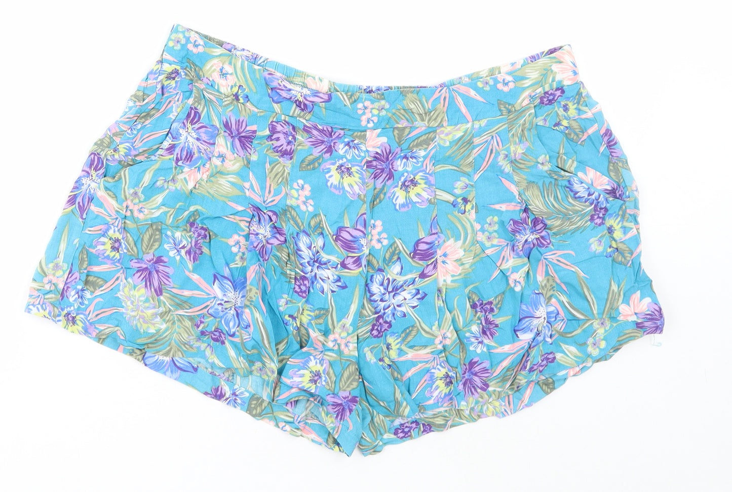 New Look Womens Multicoloured Floral Viscose Hot Pants Shorts Size 14 Regular Drawstring