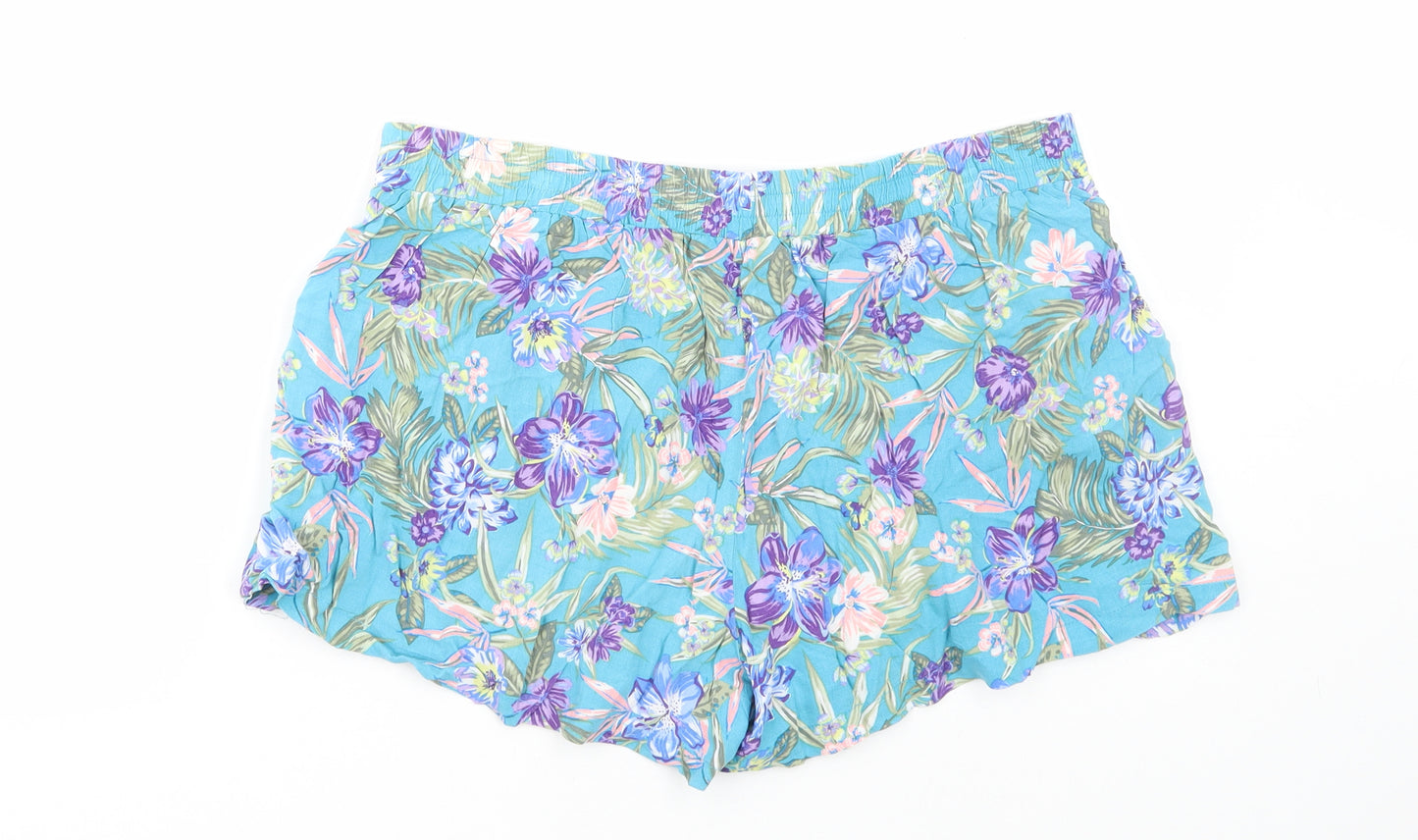 New Look Womens Multicoloured Floral Viscose Hot Pants Shorts Size 14 Regular Drawstring