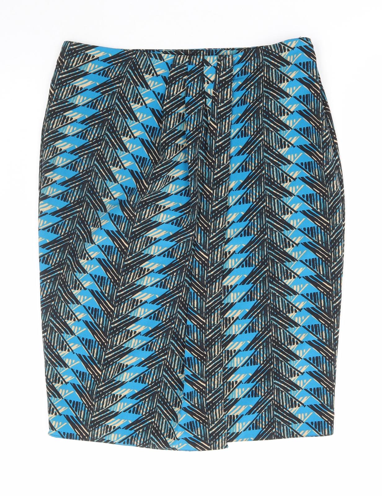 TU Womens Blue Geometric Polyester Straight & Pencil Skirt Size 14 Zip