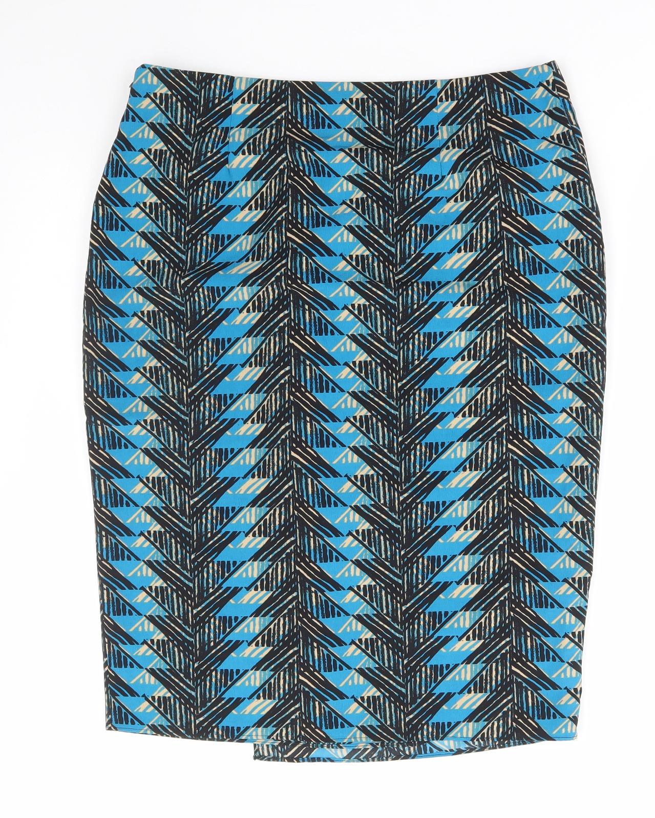 TU Womens Blue Geometric Polyester Straight & Pencil Skirt Size 14 Zip
