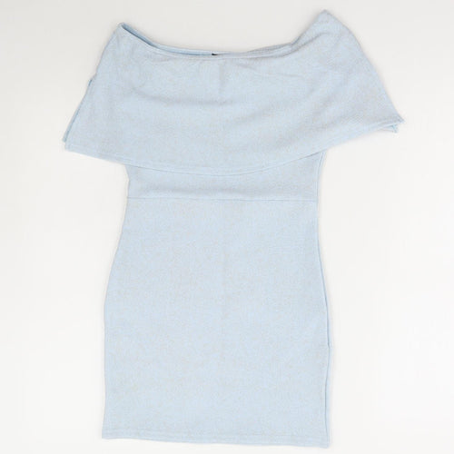 I SAW IT FIRST Womens Blue Polyester Bodycon Size 8 Round Neck Pullover