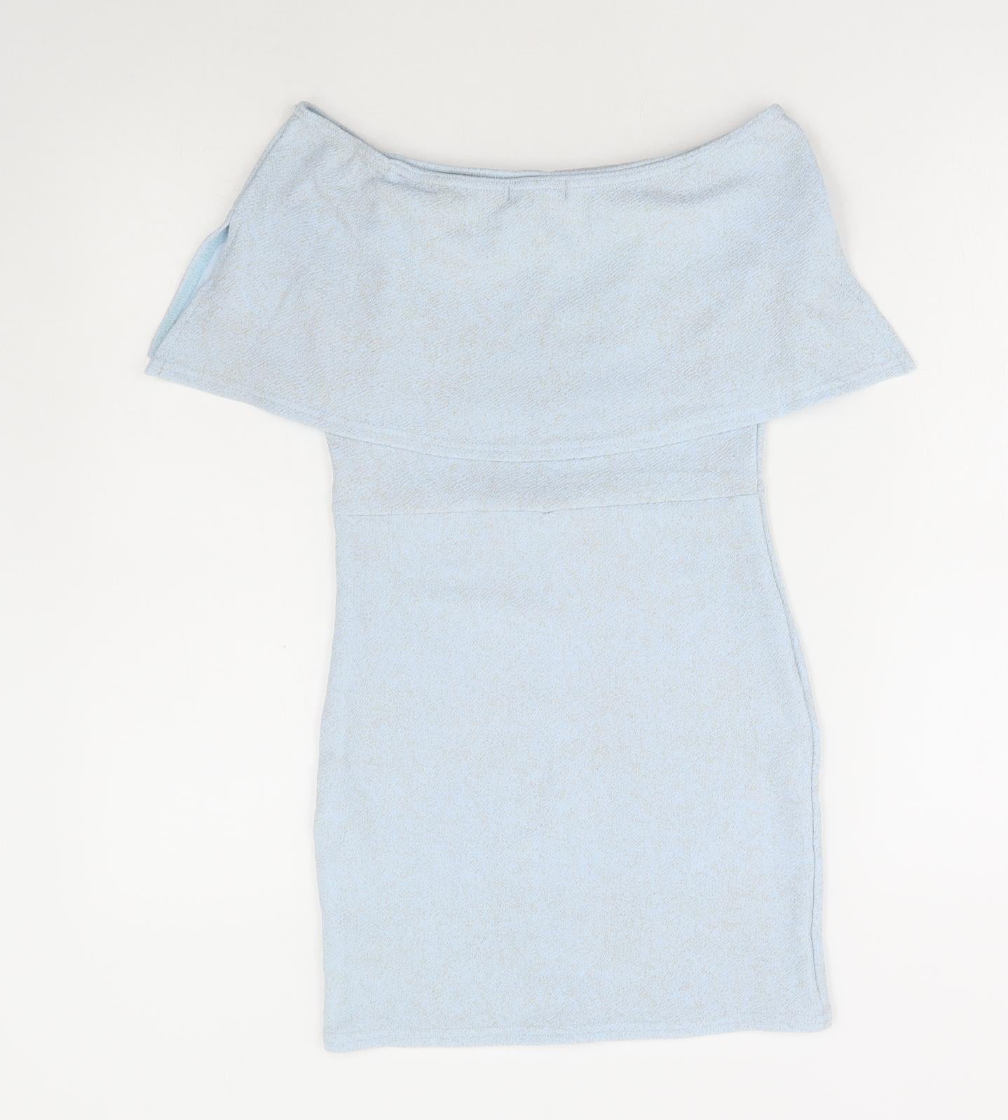 I SAW IT FIRST Womens Blue Polyester Bodycon Size 8 Round Neck Pullover