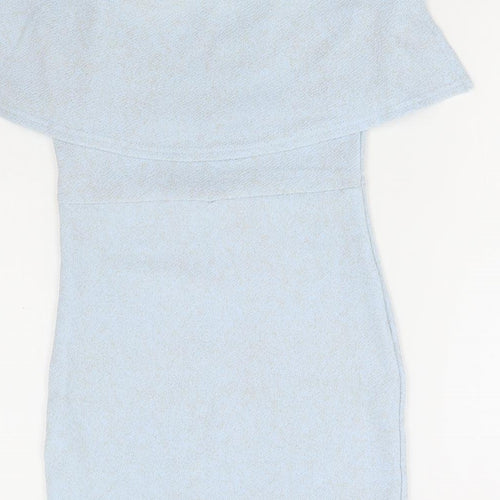 I SAW IT FIRST Womens Blue Polyester Bodycon Size 8 Round Neck Pullover