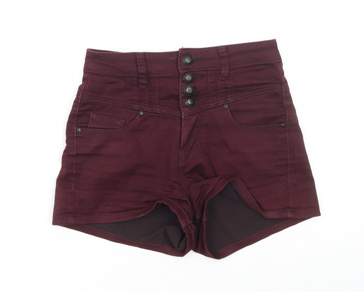 New Look Womens Red Cotton Hot Pants Shorts Size 8 Regular Button