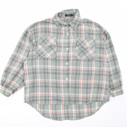 Nasty Gal Womens Green Plaid Cotton Basic Button-Up Size S Collared