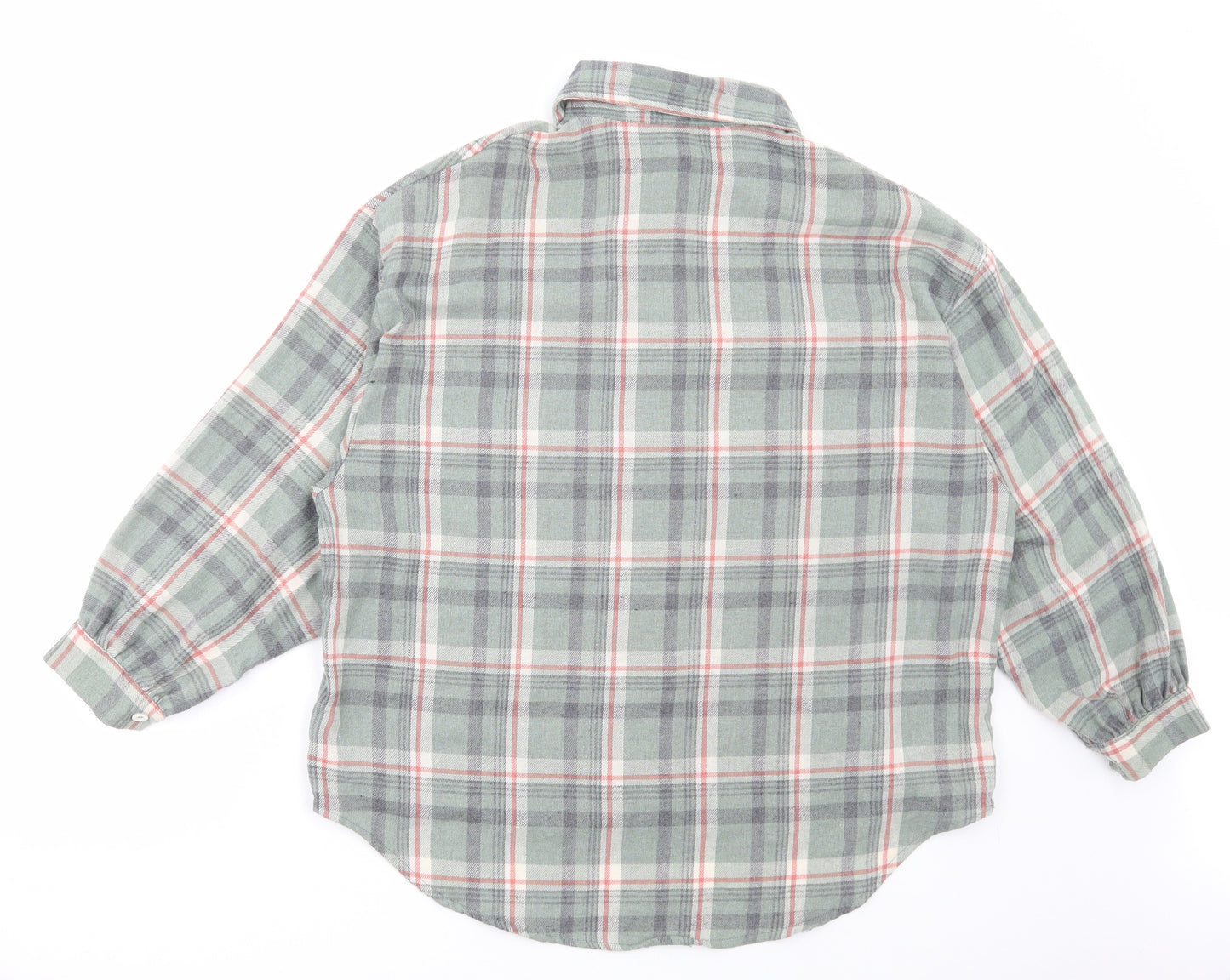 Nasty Gal Womens Green Plaid Cotton Basic Button-Up Size S Collared