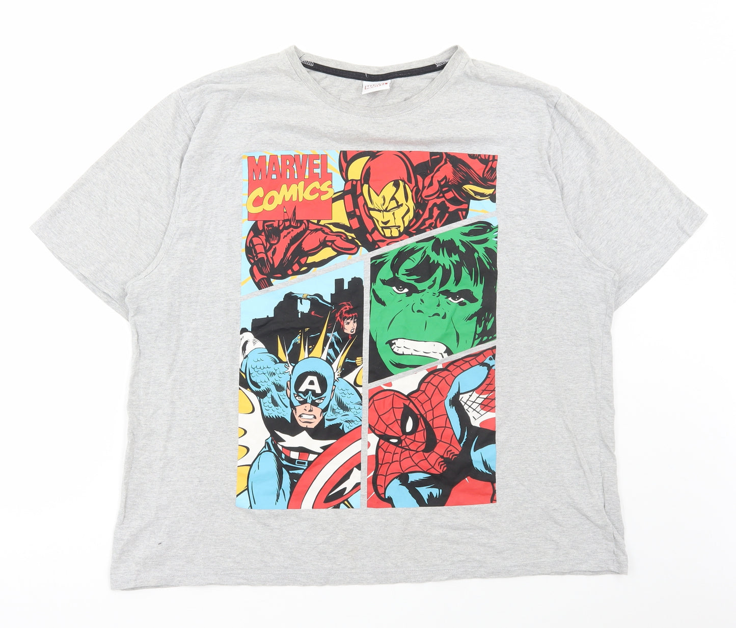 Avenue Mens Grey Cotton T-Shirt Size 2XL Round Neck - Marvel
