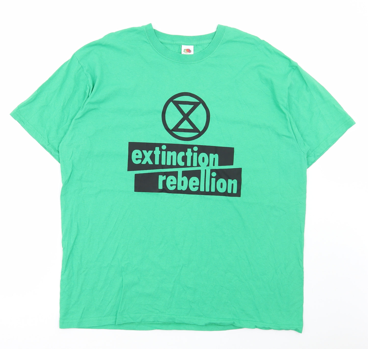 Fruit of the Loom Mens Green Cotton T-Shirt Size 2XL Round Neck - Extinction Rebellion