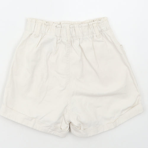 H&M Womens White Cotton Paperbag Shorts Size XS L3 in Regular Zip