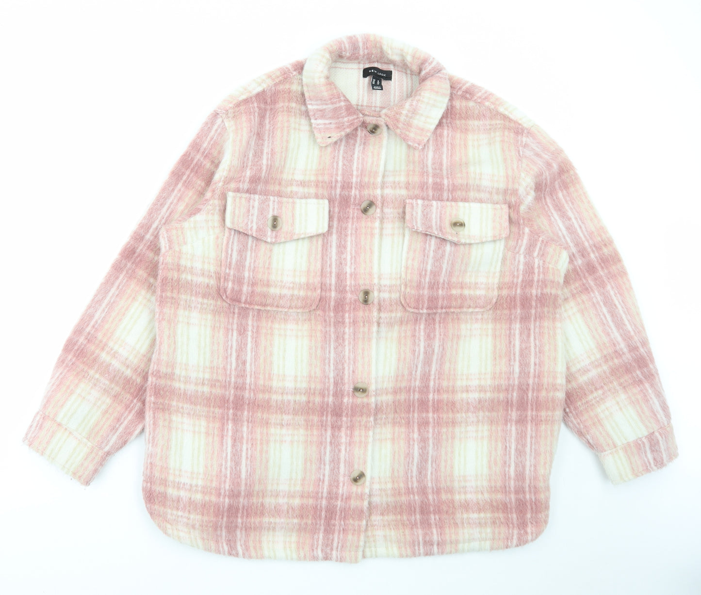 New Look Womens Pink Plaid Jacket Size 16 Button