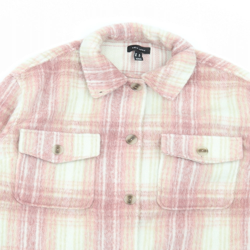 New Look Womens Pink Plaid Jacket Size 16 Button