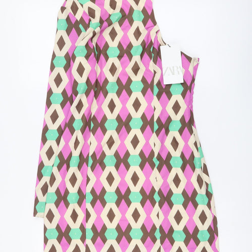 Zara Womens Multicoloured Geometric Polyester Mini Size S Round Neck Zip