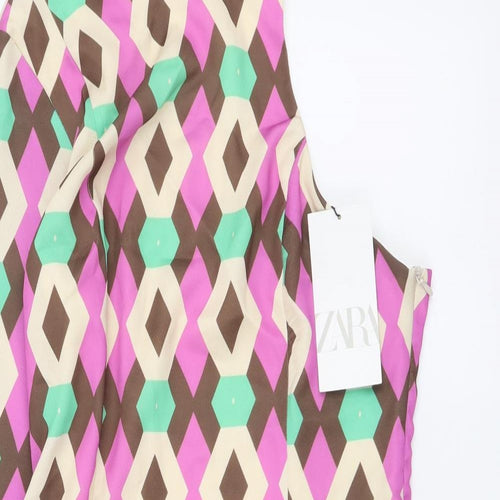Zara Womens Multicoloured Geometric Polyester Mini Size S Round Neck Zip