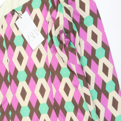 Zara Womens Multicoloured Geometric Polyester Mini Size S Round Neck Zip
