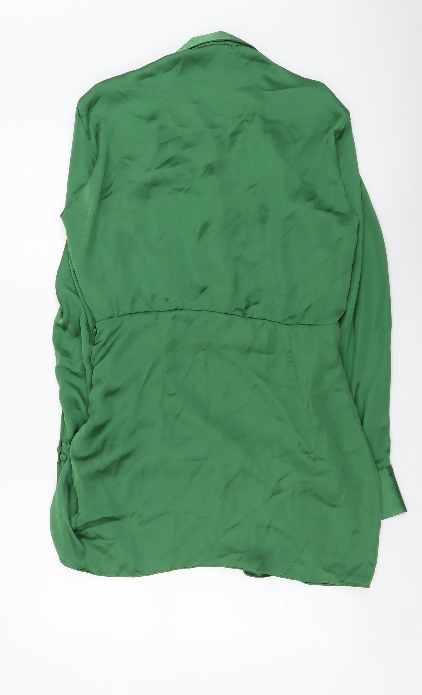 Zara Womens Green Polyester Shirt Dress Size L Collared Zip
