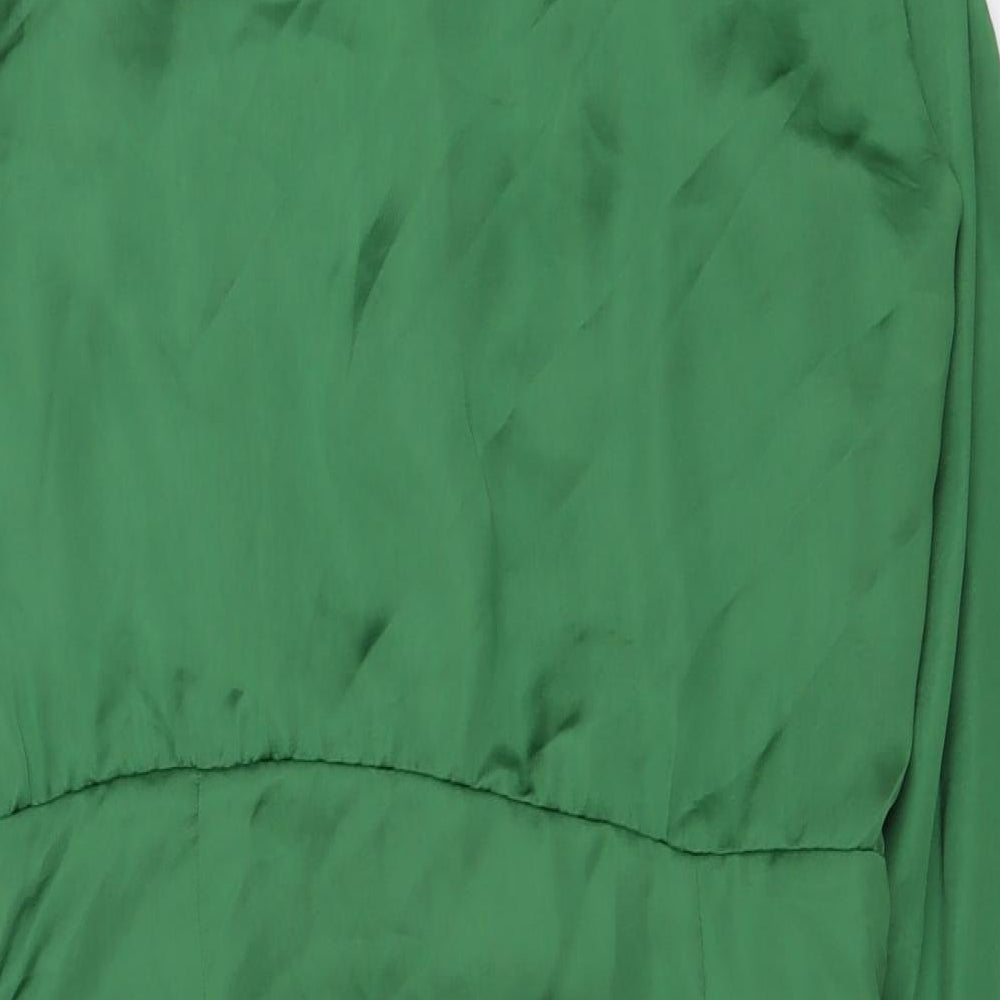 Zara Womens Green Polyester Shirt Dress Size L Collared Zip