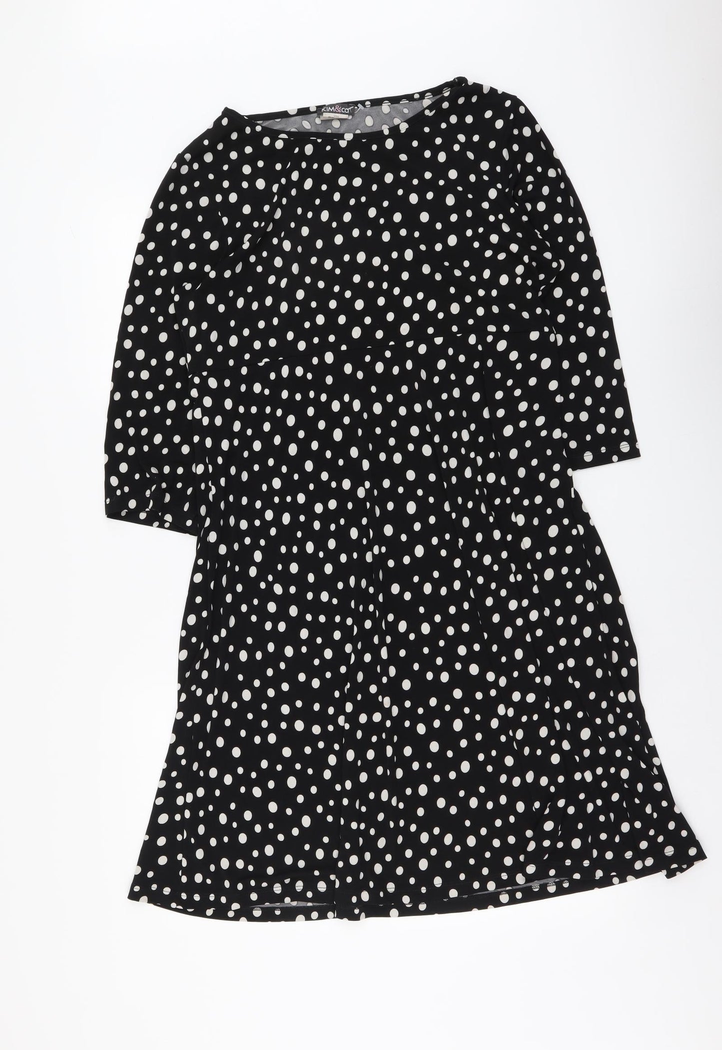 Kim&Co Womens Black Polka Dot Viscose A-Line Size L Round Neck Pullover