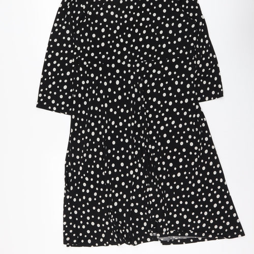 Kim&Co Womens Black Polka Dot Viscose A-Line Size L Round Neck Pullover