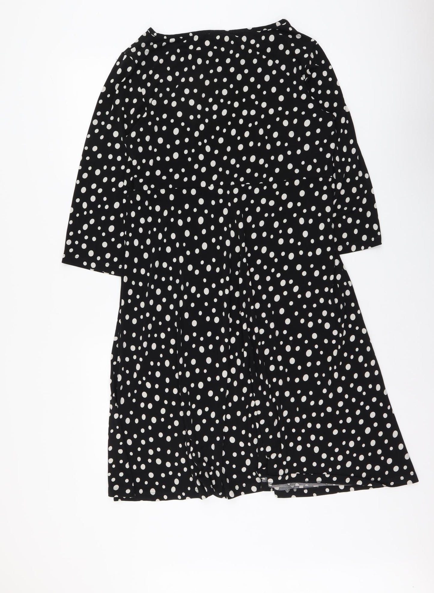 Kim&Co Womens Black Polka Dot Viscose A-Line Size L Round Neck Pullover