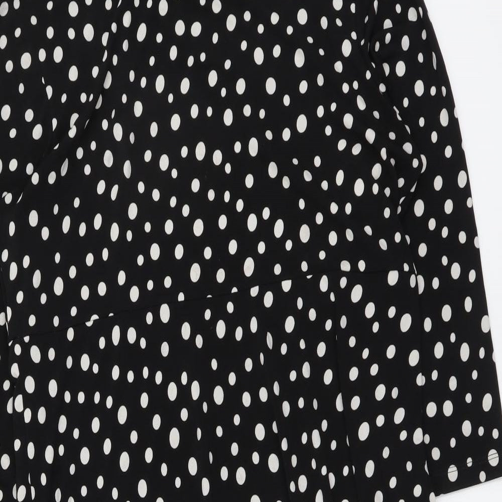 Kim&Co Womens Black Polka Dot Viscose A-Line Size L Round Neck Pullover