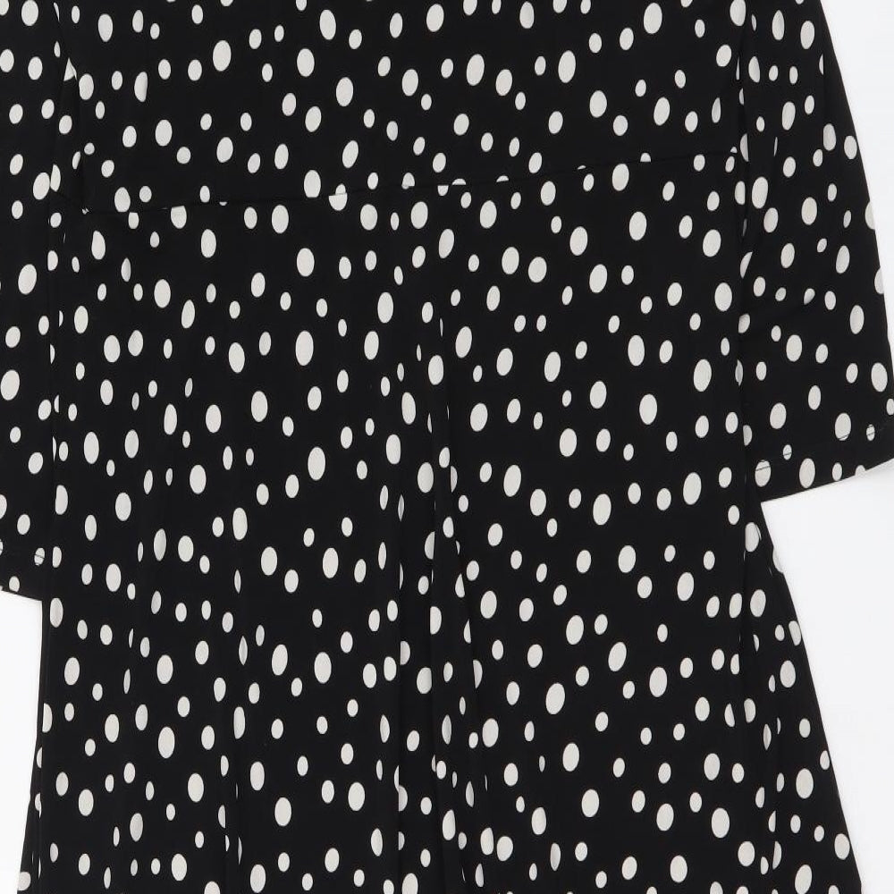 Kim&Co Womens Black Polka Dot Viscose A-Line Size L Round Neck Pullover