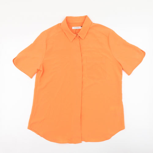 Marks and Spencer Womens Orange Polyester Basic Button-Up Size 8 Collared
