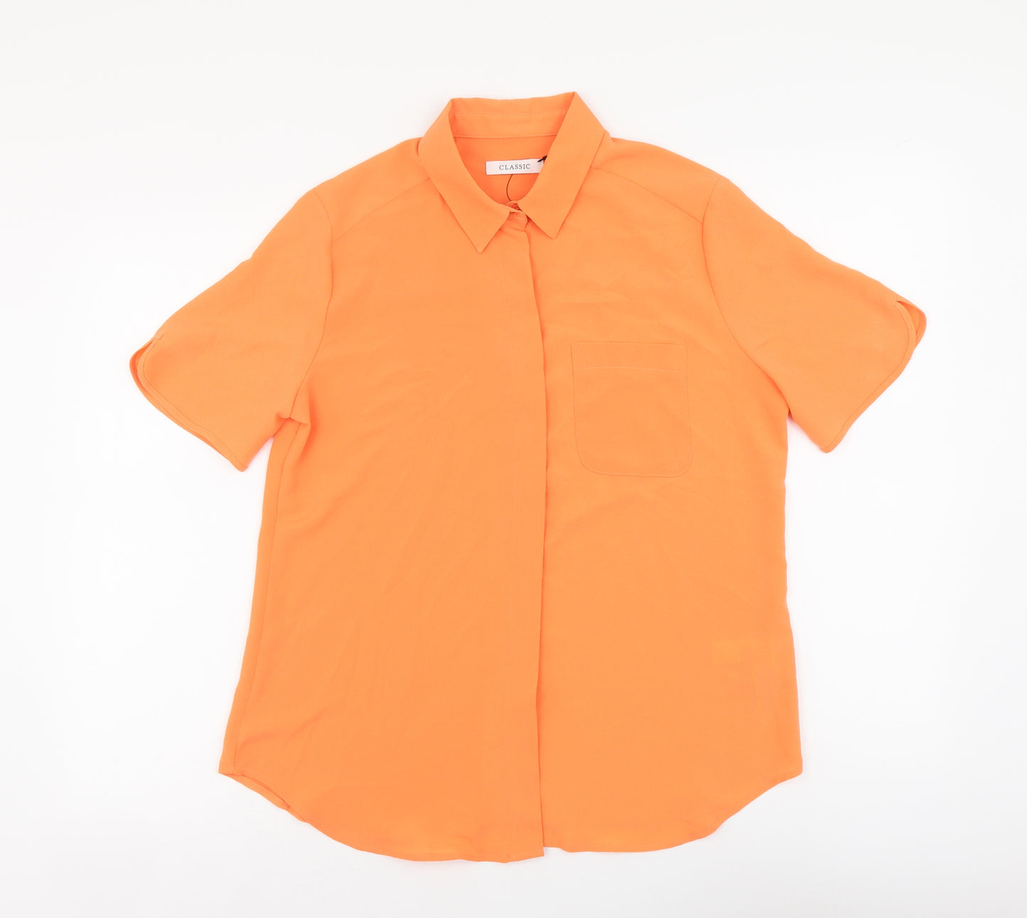 Marks and Spencer Womens Orange Polyester Basic Button-Up Size 8 Collared