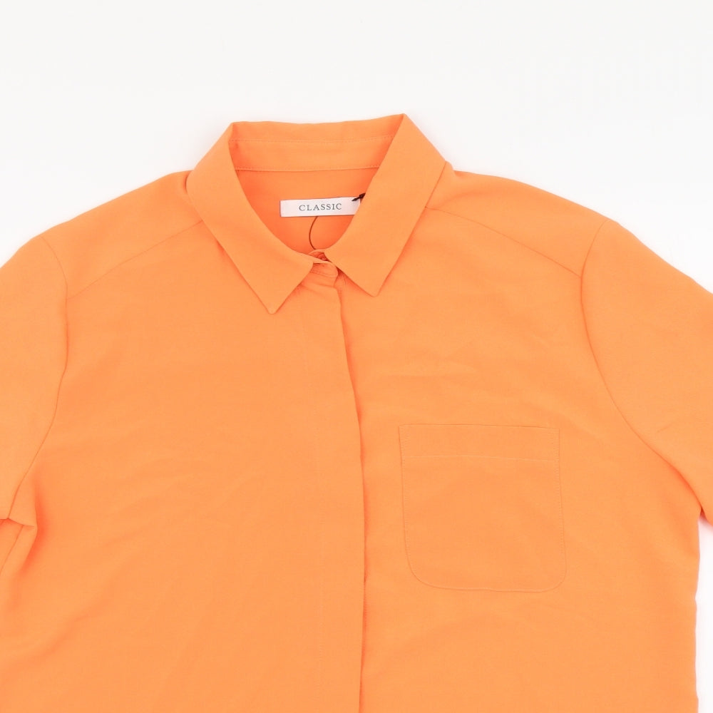 Marks and Spencer Womens Orange Polyester Basic Button-Up Size 8 Collared