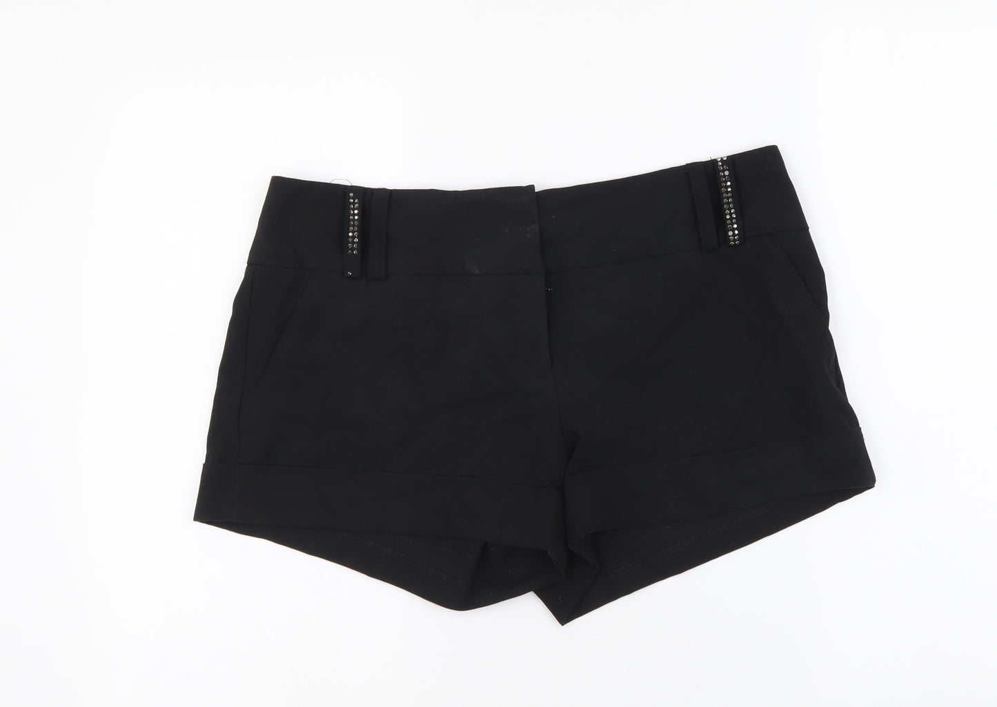 River Island Womens Black Polyester Hot Pants Shorts Size 14 L3 in Regular Button