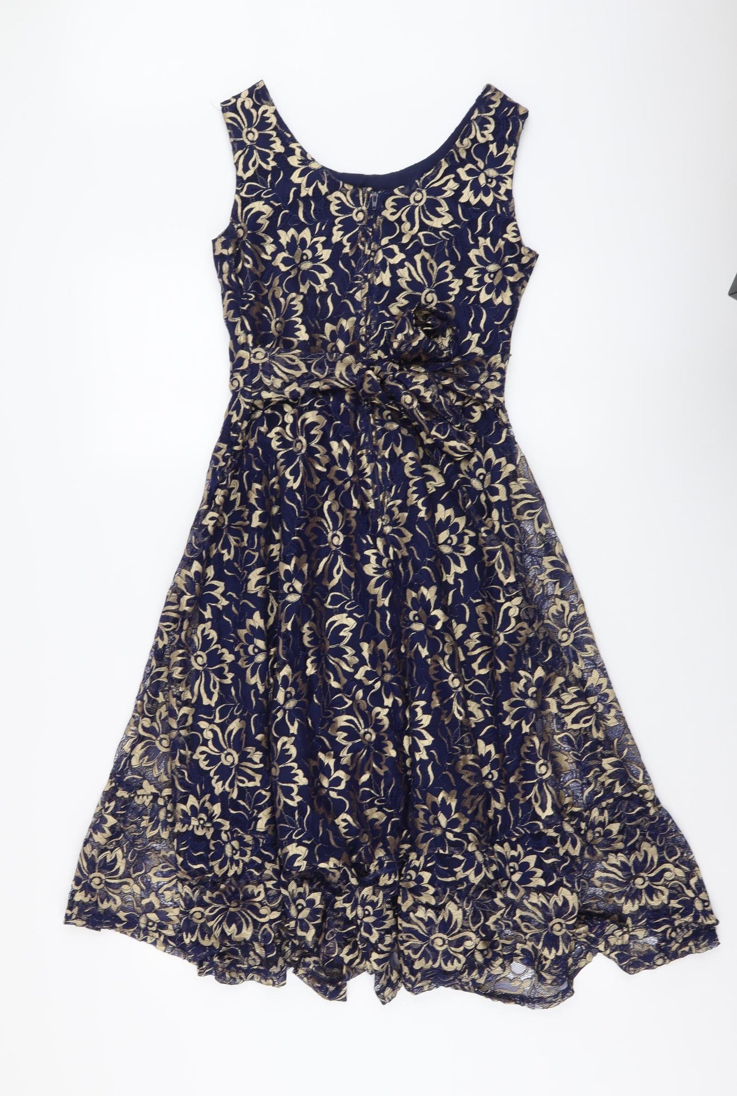 Jolie Moi Womens Blue Floral Cotton Skater Dress Size 8 Round Neck Zip