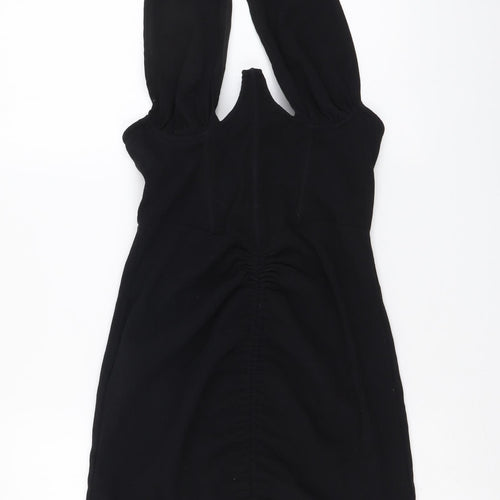 PRETTYLITTLETHING Womens Black Cotton Mini Size 6 Halter Zip