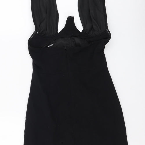 PRETTYLITTLETHING Womens Black Cotton Mini Size 6 Halter Zip