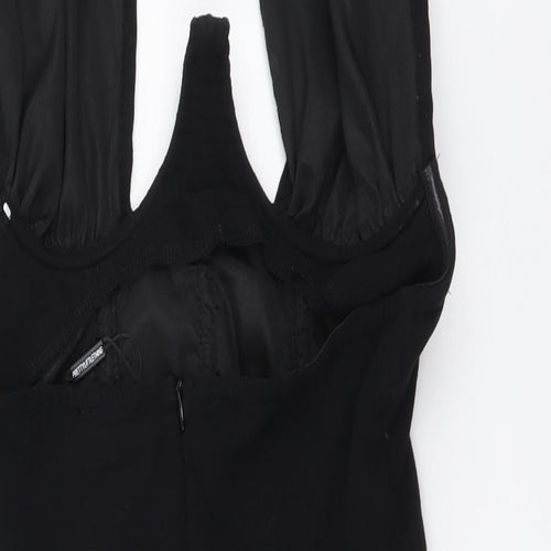 PRETTYLITTLETHING Womens Black Cotton Mini Size 6 Halter Zip