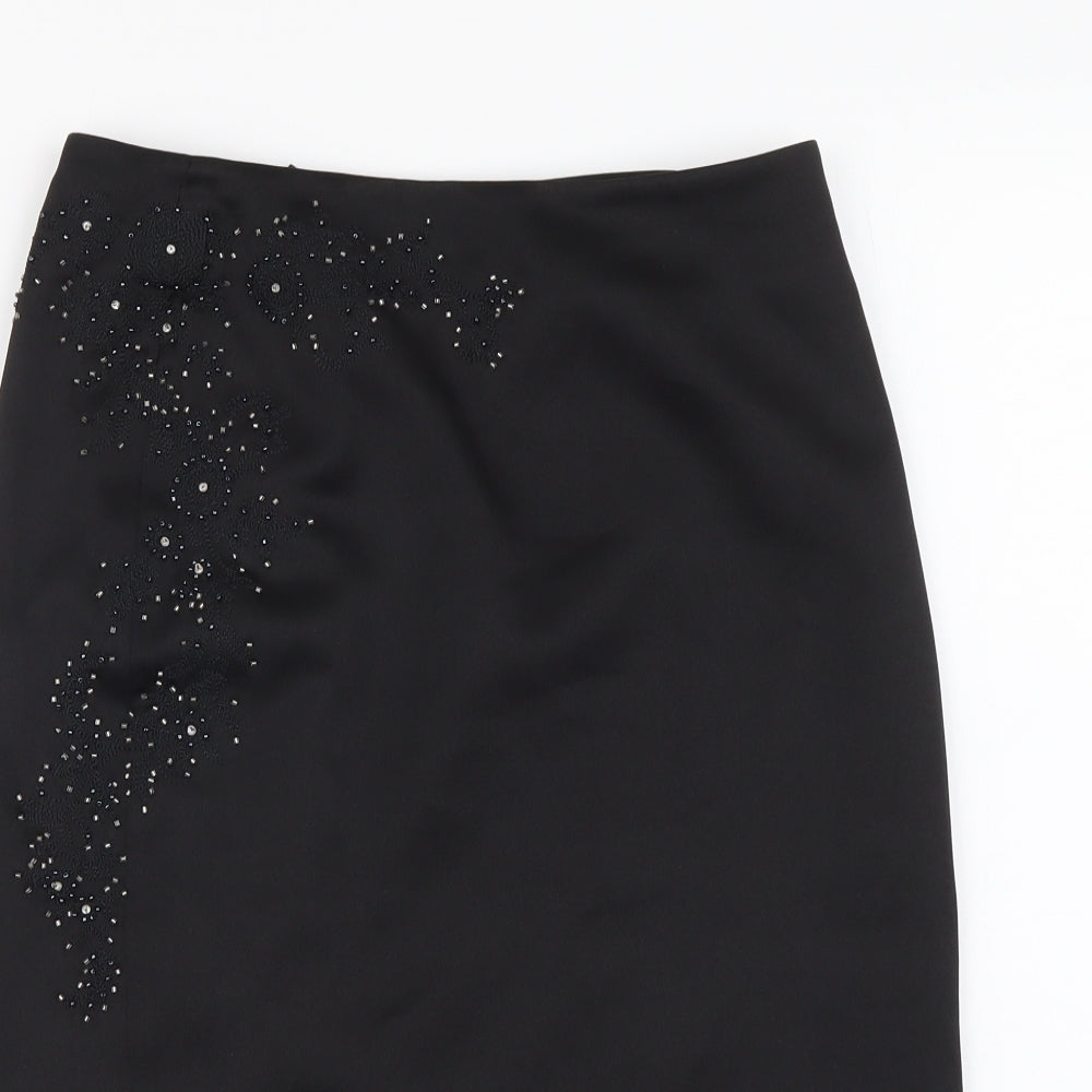 New Look Womens Black Polyester A-Line Skirt Size 8 Zip