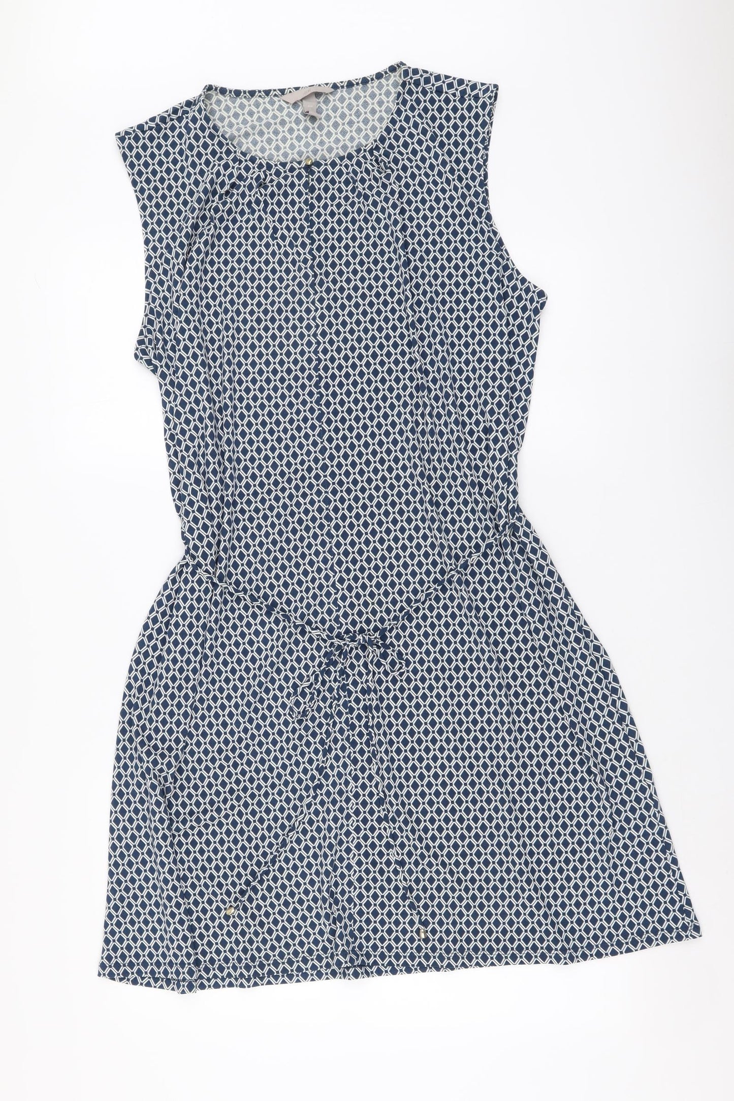 H&M Womens Blue Geometric Viscose A-Line Size L Round Neck Pullover